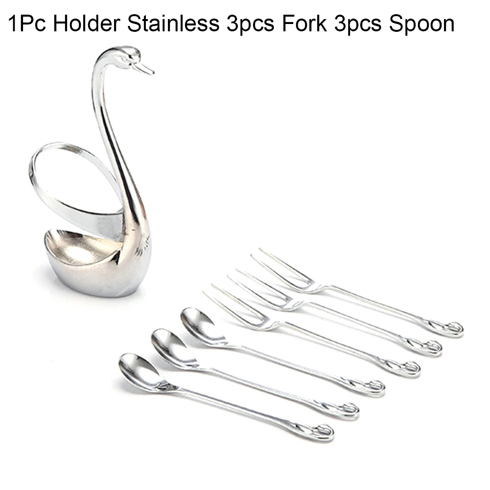 1/7Pcs Stainless Steel Rust-proof Swan Shape Tableware Storage Holder Fork Spoon Cutlery Вилка ложка столовые приборы