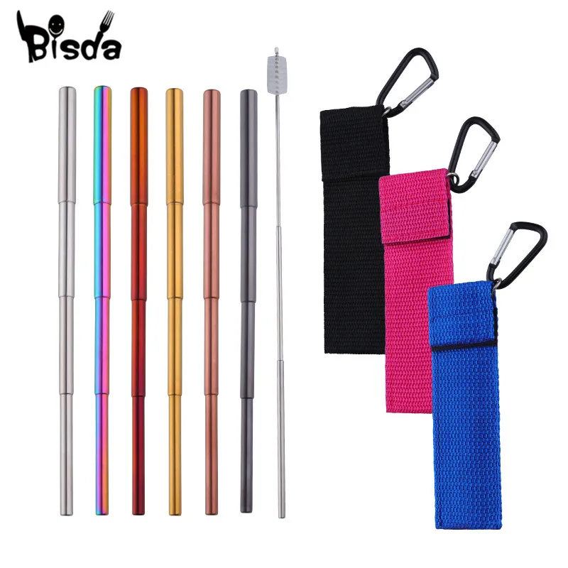 

Portable Telescopic Drinking Straws Reusable Stainless Steel Straw With Storage Bag Ceaner For Travel Camping Red Cocktail Straw