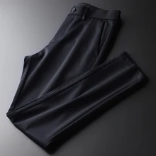 Minglu темно-синие мужские брюки роскошный однотонный деловой и повседневный костюм мужские брюки осеннее и зимнее, зауженное толстое мужское брюки
