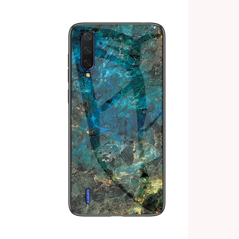 Emerald color Для Xiaomi Mi CC9 CC 9 чехол мраморный глянцевый закаленное стекло Мягкий Силиконовый противоударный жесткий чехол для телефона для Xiaomi Mi A3 CC9E чехол - Цвет: Emerald color