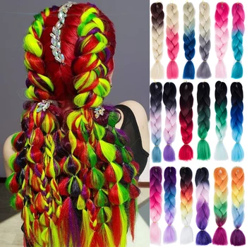 

synthetic ombre colored braiding hair extension 100g per pack 2 pieces per lot synthetic rainbow crochet braids hair