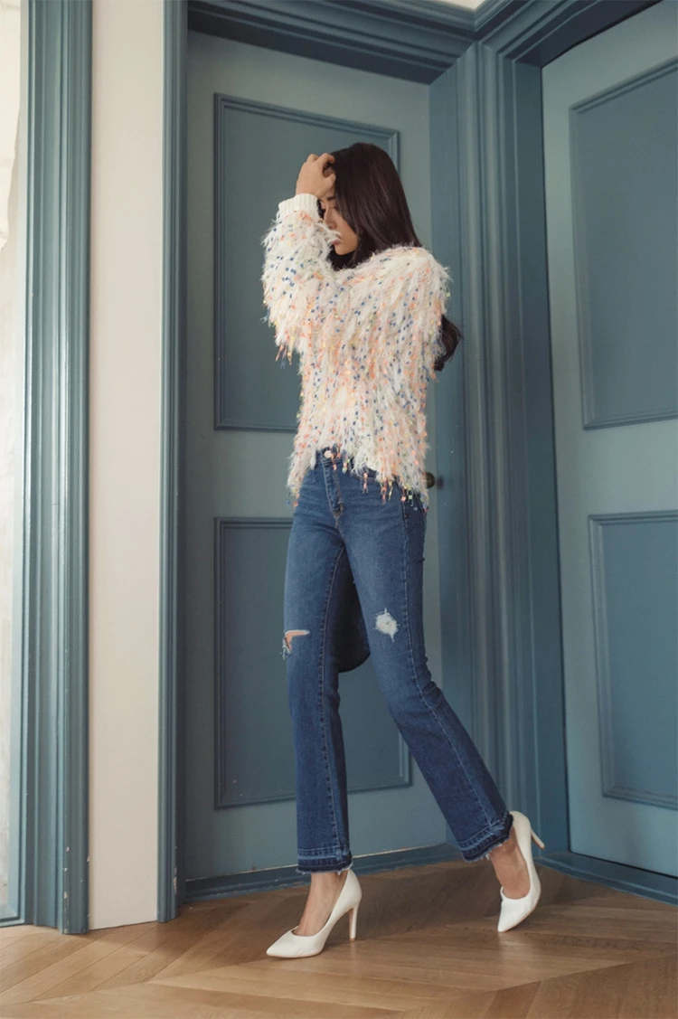 Korean new fashion sweater women autumn winter mohair comfy pullover knitwear colorful tassel sweaters coat sweet tops pull