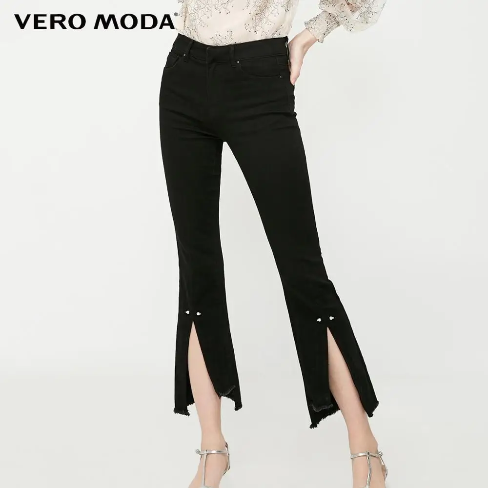 Vero Moda женские слегка расклешенные джинсы с завышенной талией и эффектом потертости | 319161511 - Цвет: J1G Black denim