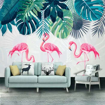 

Milk Tea Shop Restaurants Northern European-Style Ventilation Network Red Hand-Painted Flamingo Japanese Banana Leaf Seamless La