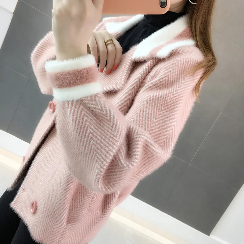 Gold Mink Jacket Women's Autumn Winter Short Thickening Loose Sweater Cardigan Thin Versatile Mink Cashmere Sweater Women