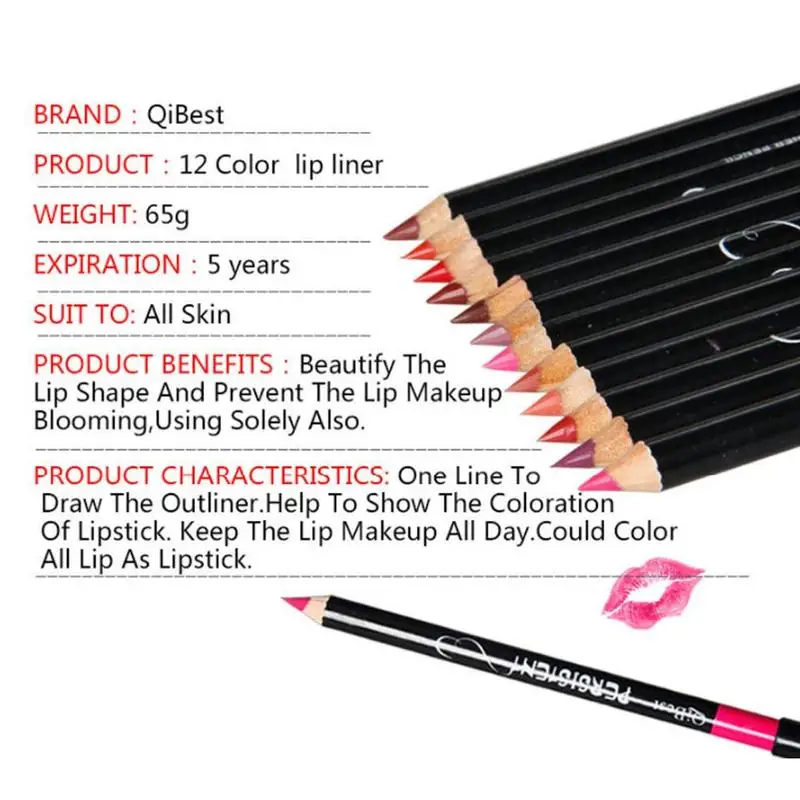 12 Colors In One Order lipstick pen Pencil For a Perfect Look Lip liner makeup cosmetic