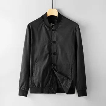 

Chinese Style Jackets Vintage Fashion Long Sleeve 100%Cotton Solid Black Gray Slim Outerwear Y2300