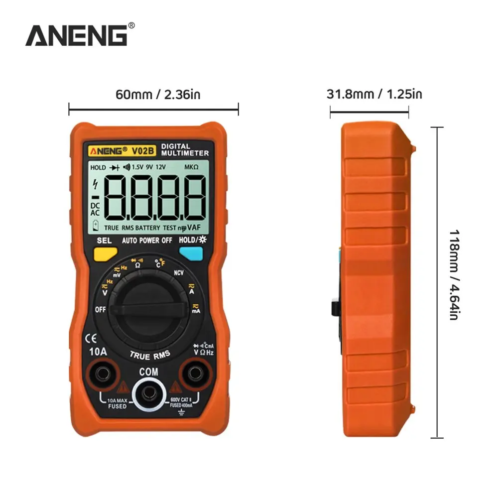 Aneng V02B мультиметр для передачи данных Ncv цифровой ЖК-дисплей Вольтметр переменного/постоянного тока Автоматический диапазон диодное Сопротивление Частота Емкость Тестер