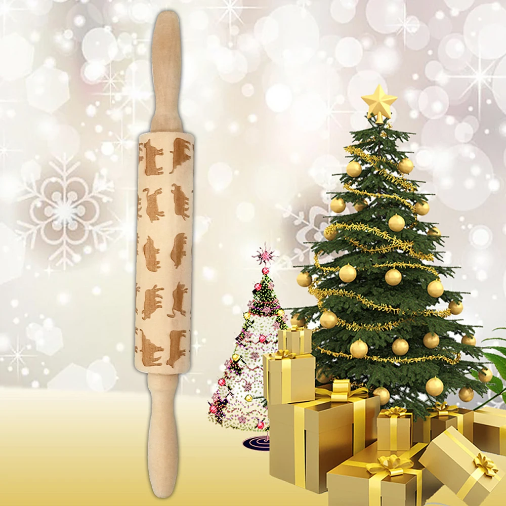 Popular Snowflake Laser Embossing Rolling Pin Printed Cookie Dough Stick Fondant Tool Baking Noodle Cake Dough Engraved Roller