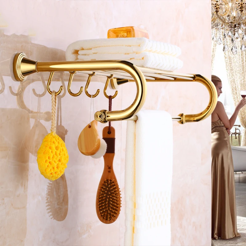 Wholdsale And Retail Solid Brass Single Bar Towel Rack Holder Crystal Hanger Wall Mounted Golden Finish Towel Bar Hanger Holder
