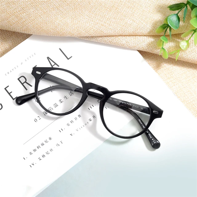 Retro Round Optical Eyeglasses Frame OV5186 Gregory Peck Reading Eyewear Women Men Spetacle Blue Light Glasses PrescriptionGafas Black-L