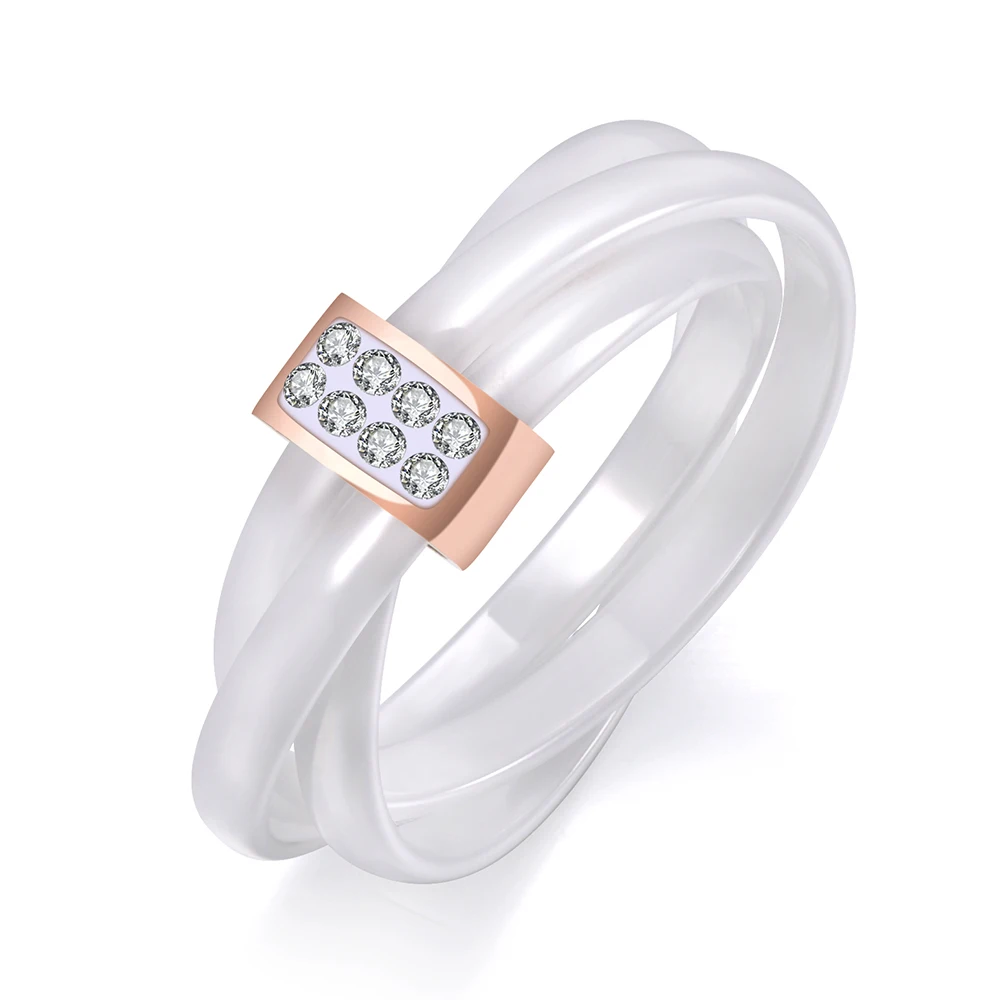 JeeMango эксклюзивные 3 слоя черный/белый керамический Кристалл обручальные кольца ювелирные изделия розовое золото нержавеющая сталь стразы кольцо JR19066
