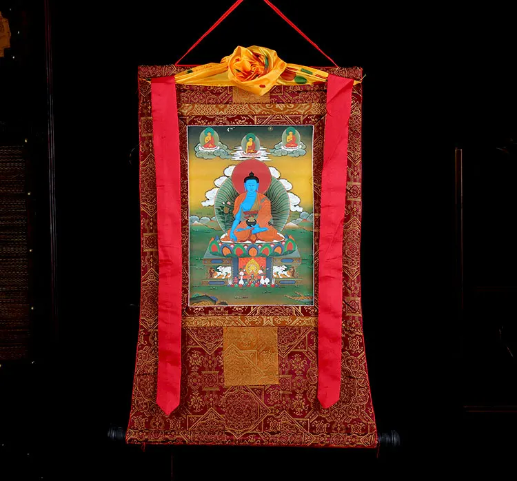 Thangka Тибетский ручной работы двухэтажный статуи Будды Thangka Висячие тибетские украшения гостиной фрески длинные 125 см