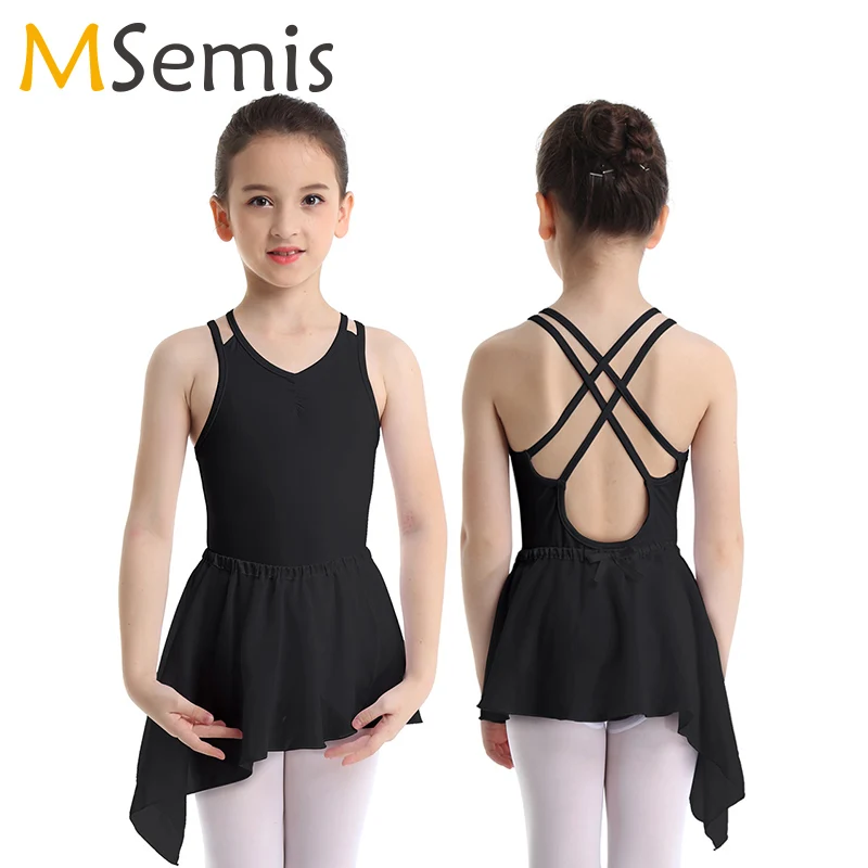 

Gymnastic Leotard with Ballet Skirt for Girls Kids costume ballerina Sleeveless Criss-cross Back Ballet Dance with Chiffon Skirt