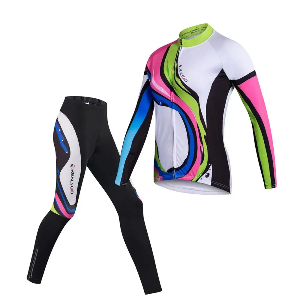 Одежда для велоспорта, Джерси, женская осенняя и зимняя Флисовая теплая велосипедная майка+ штаны для велоспорта, дышащая - Цвет: 2019-am029