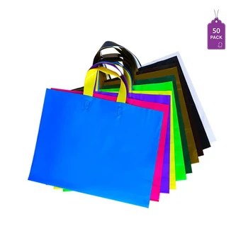 

50 PCS Boutique Merchandise Bags Extra Thick Glossy Plastic Gift Shopping Bags with Handles and Bottom Support Custom Logo