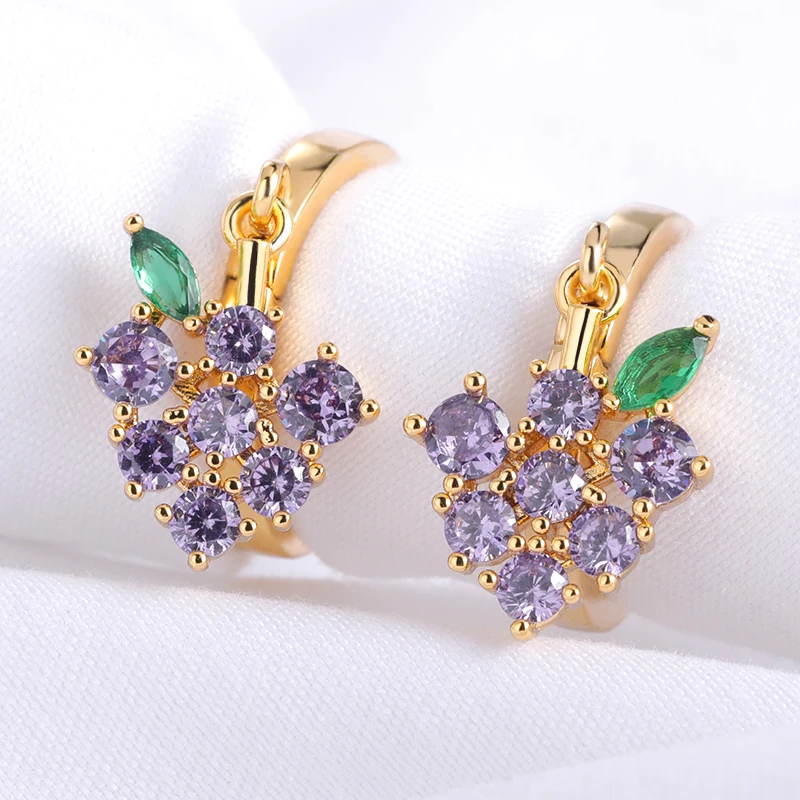 2021 Fashion Korean Fruit Shaped Drop Earrings For Women Sweet Girls Cute Purple Grapes Brincos Line Pendientes Jewelry Gifts