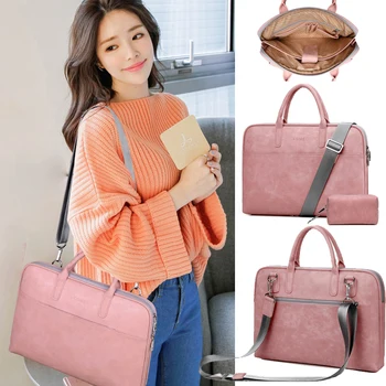 

PU Leather Scratchproof 14 15.6 17.3 Laptop Handbag For Macbook Air 13 2018 Bag Pro 13.3 15 Case Women Men Laptop Shoulder Bags