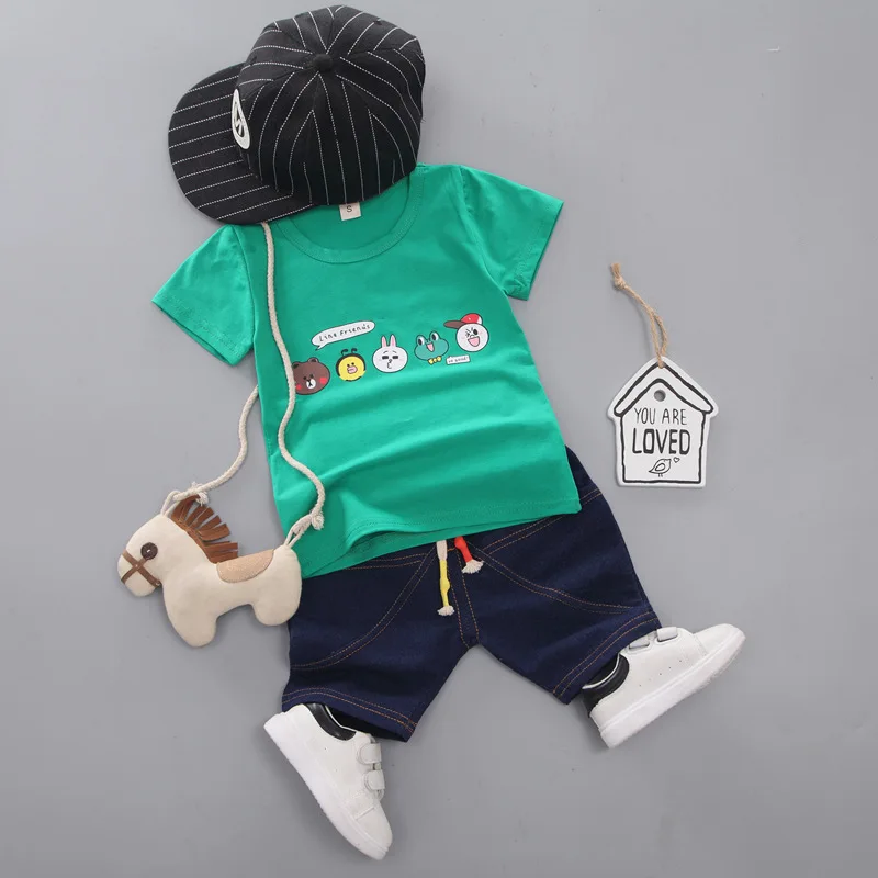 

New Summer Children Fashion Clothes Baby Boys Girls Cartoon T Shirt Jeans Shorts 2Pcs/sets Kids Infant Outfit Toddler Tracksuit