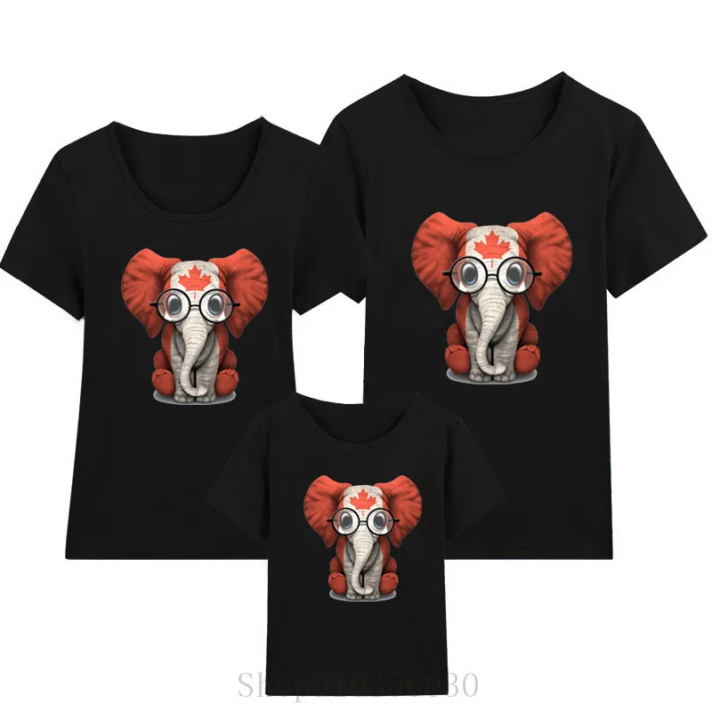 Baby Elephant with Glasses and Canadian Flag T-Shirt christmas clothes for family dress mom daughter teen girls clothing | Мать и ребенок