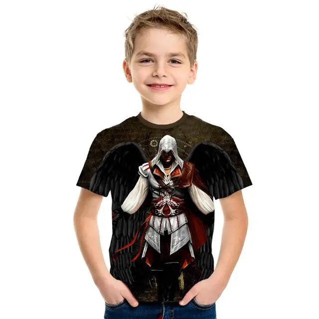 Assassin's Creed/детская одежда для активного отдыха с 3d принтом, приталенная рубашка для мальчиков и девочек, Детская футболка с короткими рукавами, 3D - Цвет: NT-858
