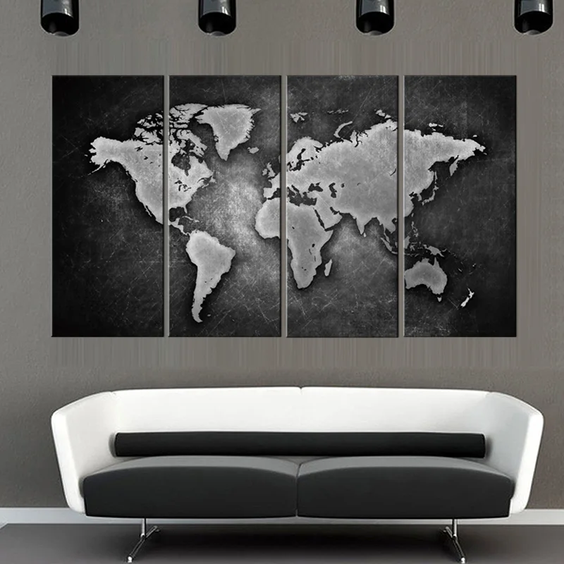 

Unframed 4 Pieces World Map Wall Art Canvas Posters Pictures Paintings Home Decor for Living Room Decorations Accessories