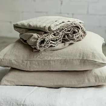 

100% Pure Linen Fitted Bed Sheet Set 3Pcs Color Gray Pink Yellow Green Blue Coverlet Comfortable Home Textiles