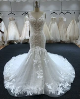 SL-176 Customized Sexy Deep V neck Sleeveless Mermaid Wedding Dress 2020 Long Train Wedding Gowns Vestido De Noiva 1