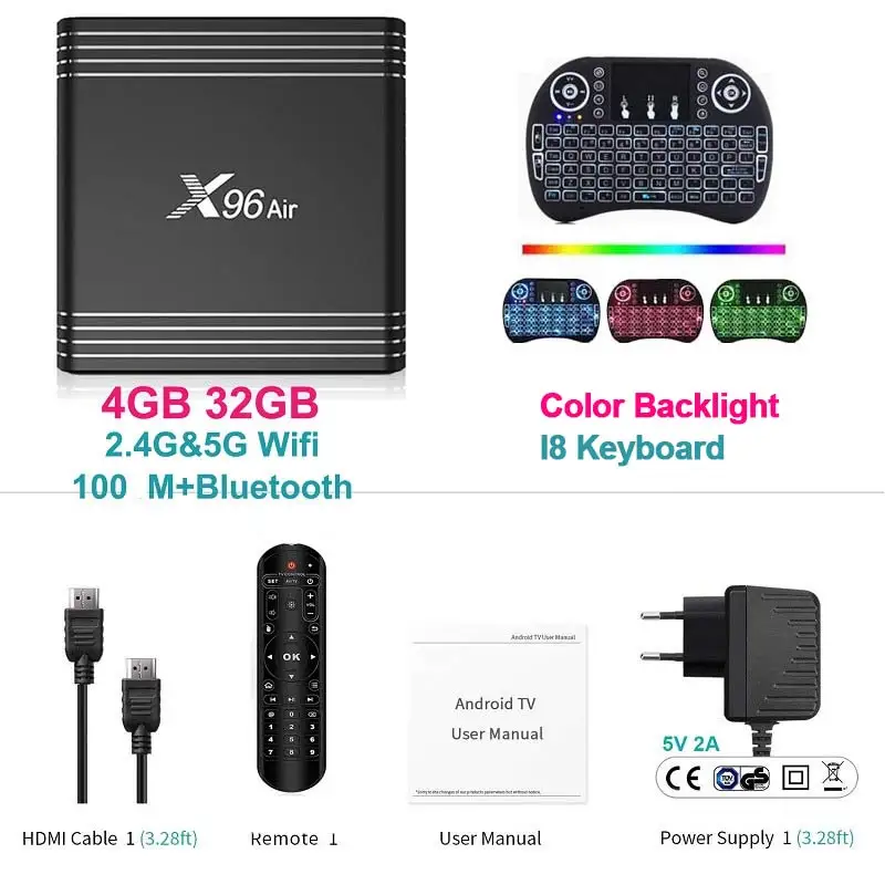 4GB 32GB add I8B X96 Air Smart tv Box Android 9,0 Amlogic S905X3 4 ГБ 32 ГБ 64 ГБ Android tv Box X96Air 1080P 4K 60fps медиаплеер телеприставка - Цвет: 4GB 32GB add I8B