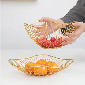 

Nordic Golden Net Baskets Creative Iron Desktop Fruit Vegetable Snacks Storage Basket Livingroom Minimalist Decoration Organizer