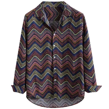 

Vogue Men's Explosion Style Ethnic Stripe Loose Long Sleeve Top Shirt Autumn Features Casual New Tide Casual Slim Fit Male