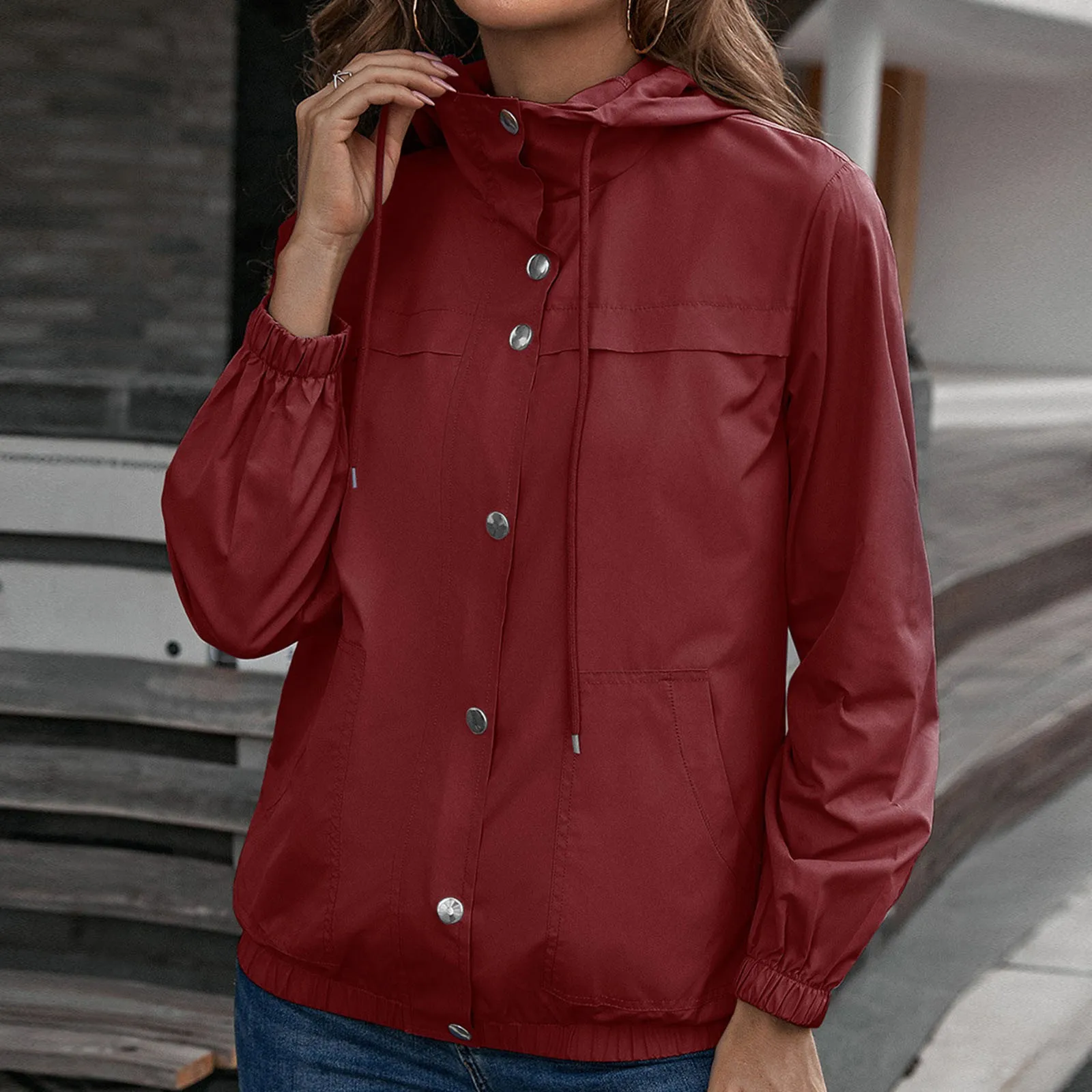 Chaqueta cortavientos Lisa para abrigo ligero con capucha y cremallera, bolsillo suelto, impermeable a la moda, de vestir, 2021 _ -