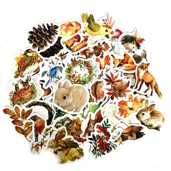 

41Pcs Autumn Forest Animals Decoration Adhesive Stickers For Skateboard Guitar Luggage Motorcycle Waterproof Stationery Sticker