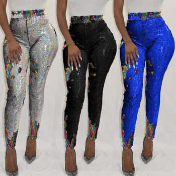 

Women's pants nightclub sexy color sequined pants beads leggings cocktail dresses sparkling luxury party pants
