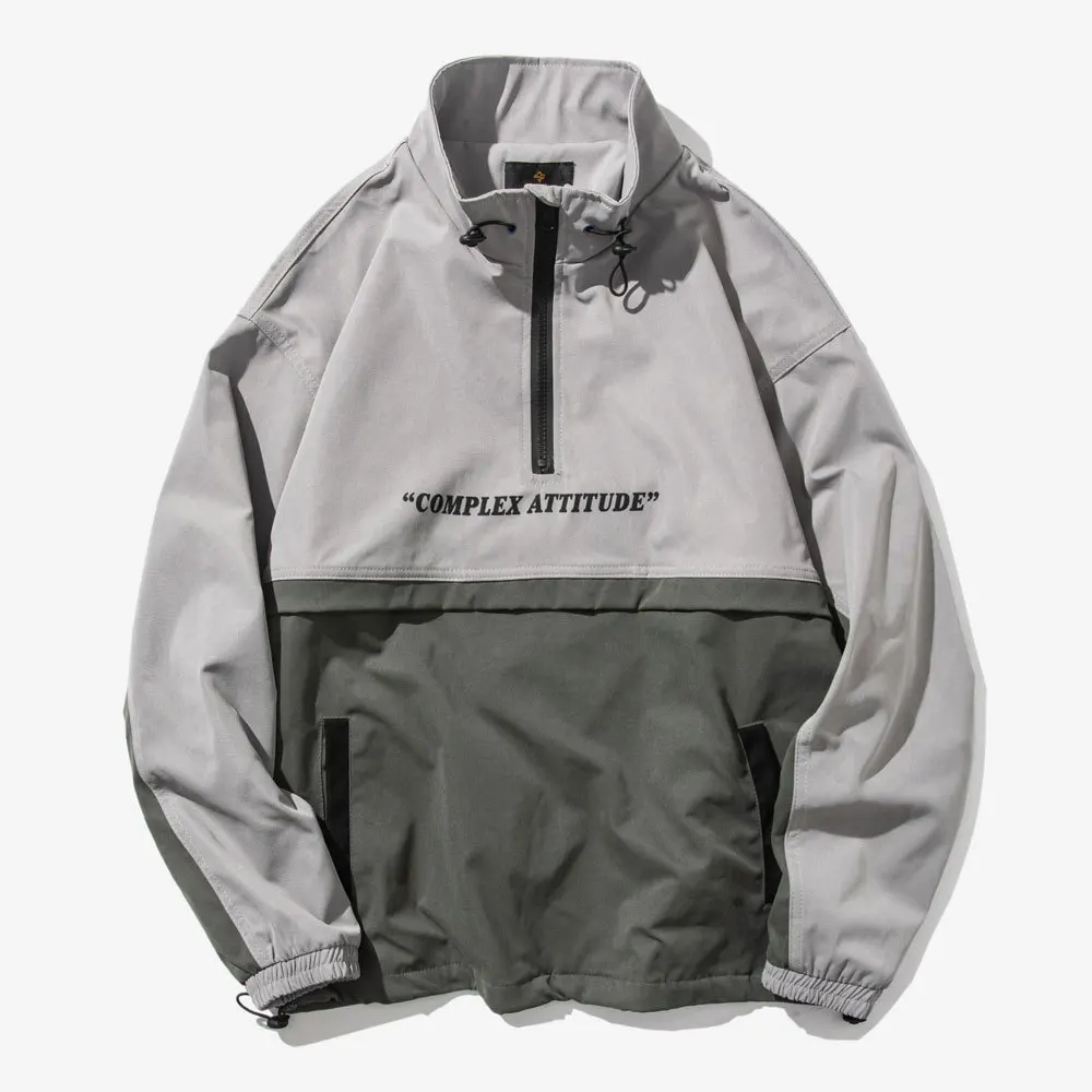

Wu Air Spring And Autumn Sports Jackets Men's Japanese-style Retro Trend High Collar Contrast Color Joint Drawstring Teenager Lo