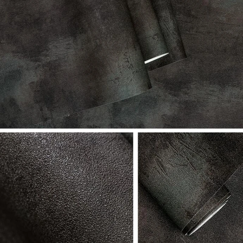 Plain Texture Black Concrete Effect PVC Vinyl Wallpaper