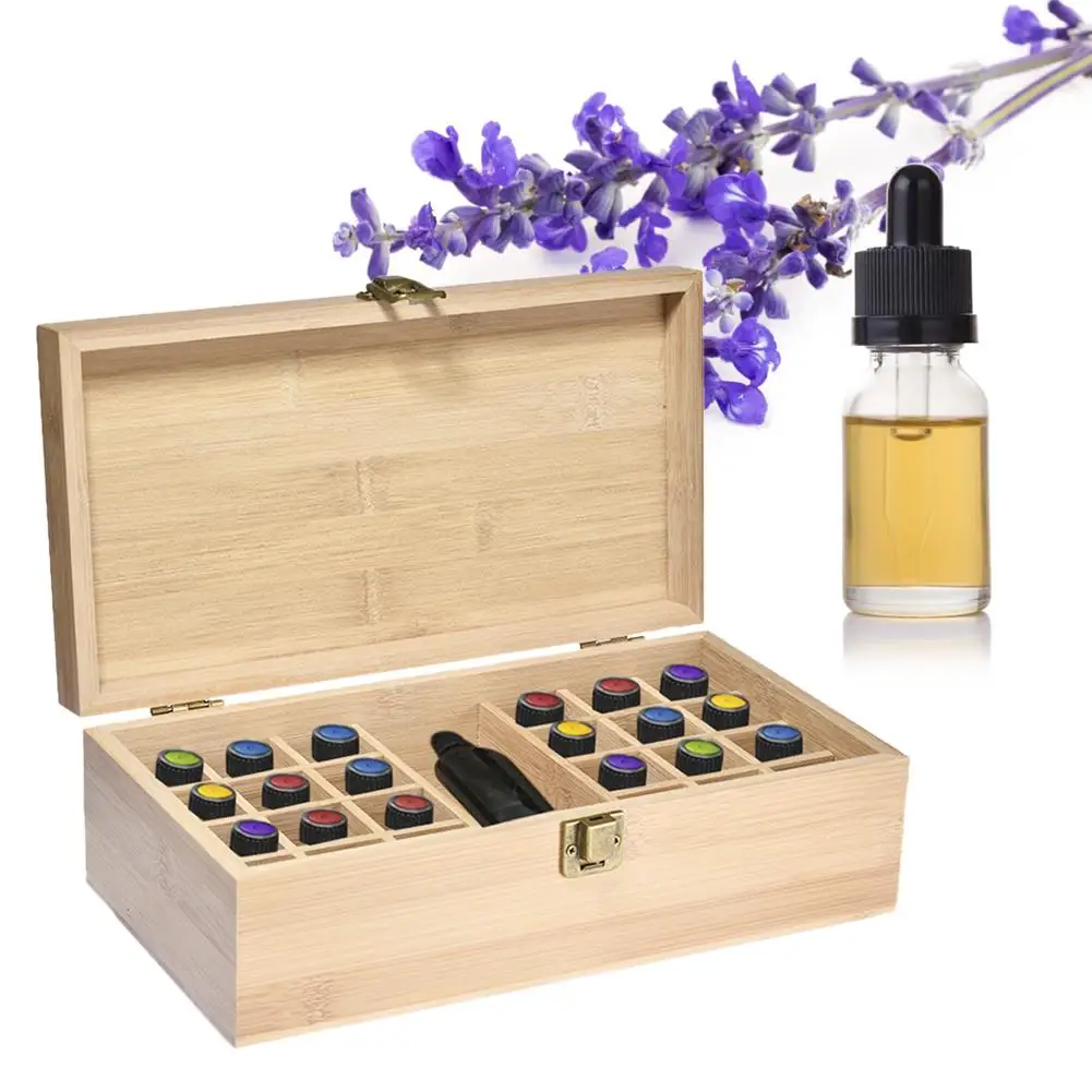 Essential Oil Storage Box Wooden Hold 24 Bottles 5ml 10ml 15ml + 1 Large Slot For 118ml 60ml 1-4 Oz Ounce Case | Дом и сад