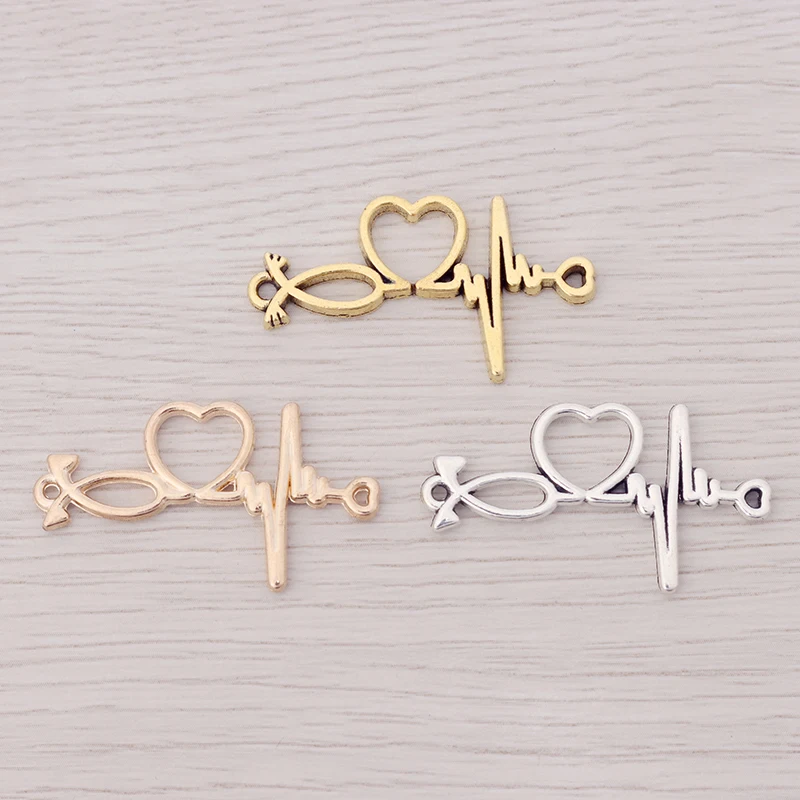 

20 x Antique Gold Color ECG Heartbeat Connector Heart Charms Pendants Fit DIY Necklace Bracelet Jewelry Making Findings