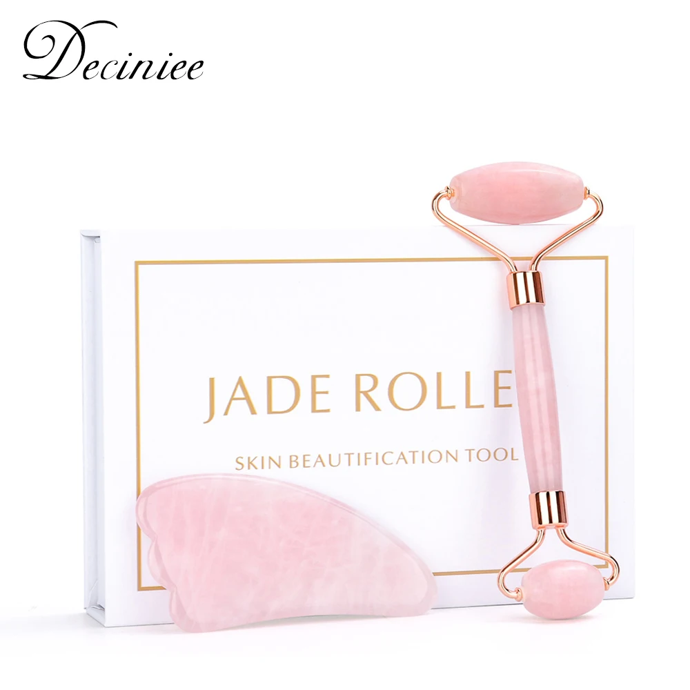 Rodillo de cuarzo rosa Natural Gua sha para masaje Facial, piedra de Jade, masajeador corporal, herramienta de belleza para el cuidado de la piel