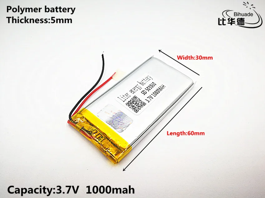 10 шт. литиевая батарея хорошего качества 3,7 в, 1000 мАч, 503060 полимерный литий-ионный/литий-ионный аккумулятор для игрушек, банка питания, gps, mp3, mp4