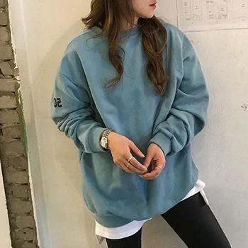 

Women Letters Print Hoodie Autumn Korean Causal Oversize Loose Plain Pullover Tops Basic Harajuku Streetwear Sweatshirt Gray