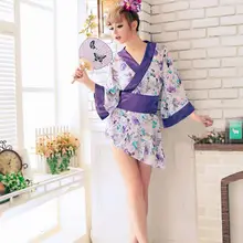 Японское винтажное кимоно с принтом сексуальное женское нижнее белье пижамы Косплей женское белье рубашка Глубокий v-образный вырез сексуальный костюм юката