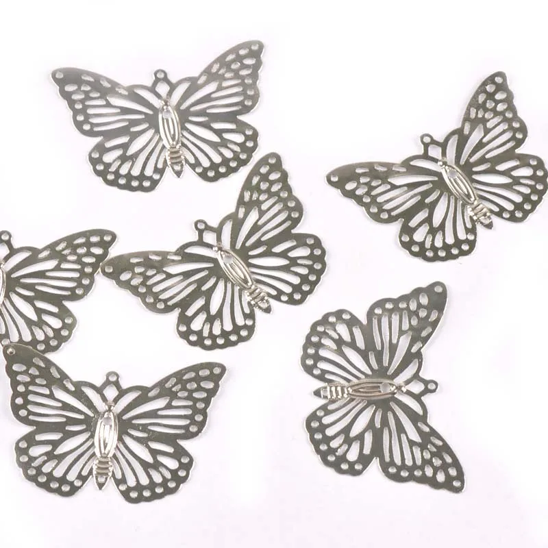 Золотые серебряные цветочные Соединители-бабочки филигранные обертывания металлические поделки для DIY скрапбукинга аксессуары украшения 20 шт yk0768 - Цвет: silver