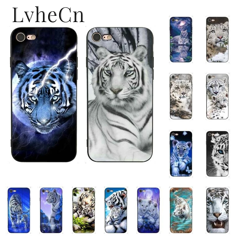LvheCn White tiger painting Cover Black Soft Shell Phone Case for iPhone5 5S 6 7 7plus 8 8Plus X XS MAX XR 10 11 11pro 11promax |