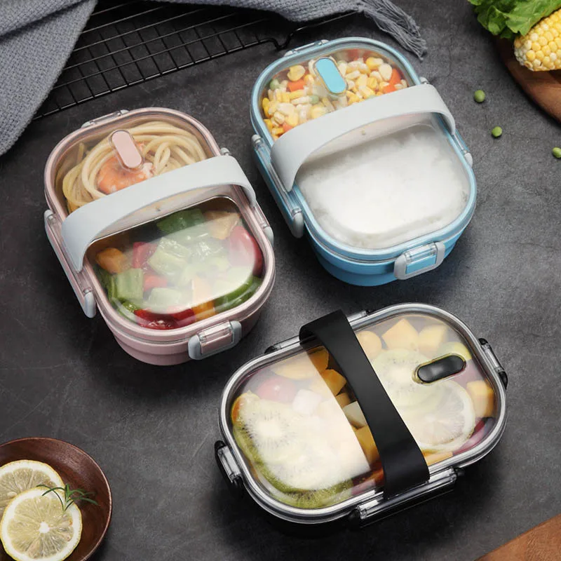 

Newly Stainless Steel Lunch Box Compartments Leak-proof Thermal Removable Handle Box MK