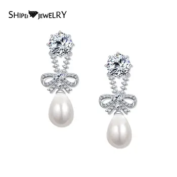 

Shipei Romantic Cute 925 Sterling Silver Pearl Greated Moissanite Diamonds Wedding Fine Jewelry Engagement Drop Dangle Earrings