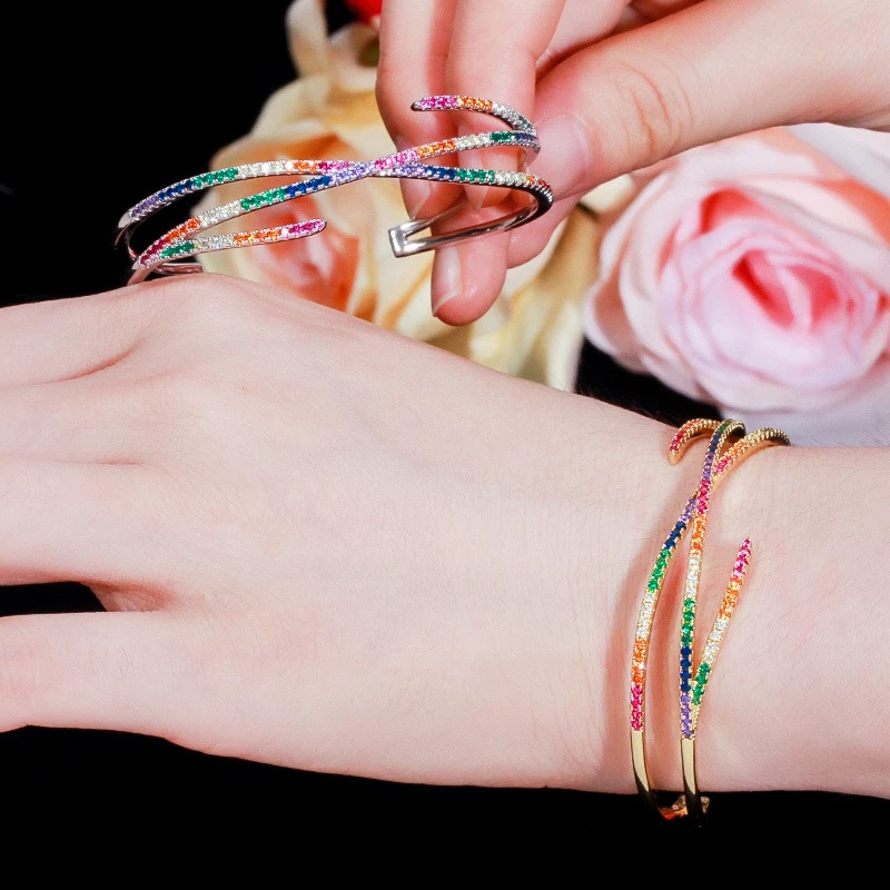ERLUER deluxe marque Женский Браслет bijoux с кристаллами, многослойная Регулируемая открытая манжета, браслет для женщин, модные вечерние ювелирные изделия