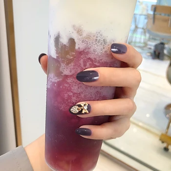 

New long-pointed purple pure color with designs 3d fake nails Japanese bride false nails with diamond decoration full nail tips