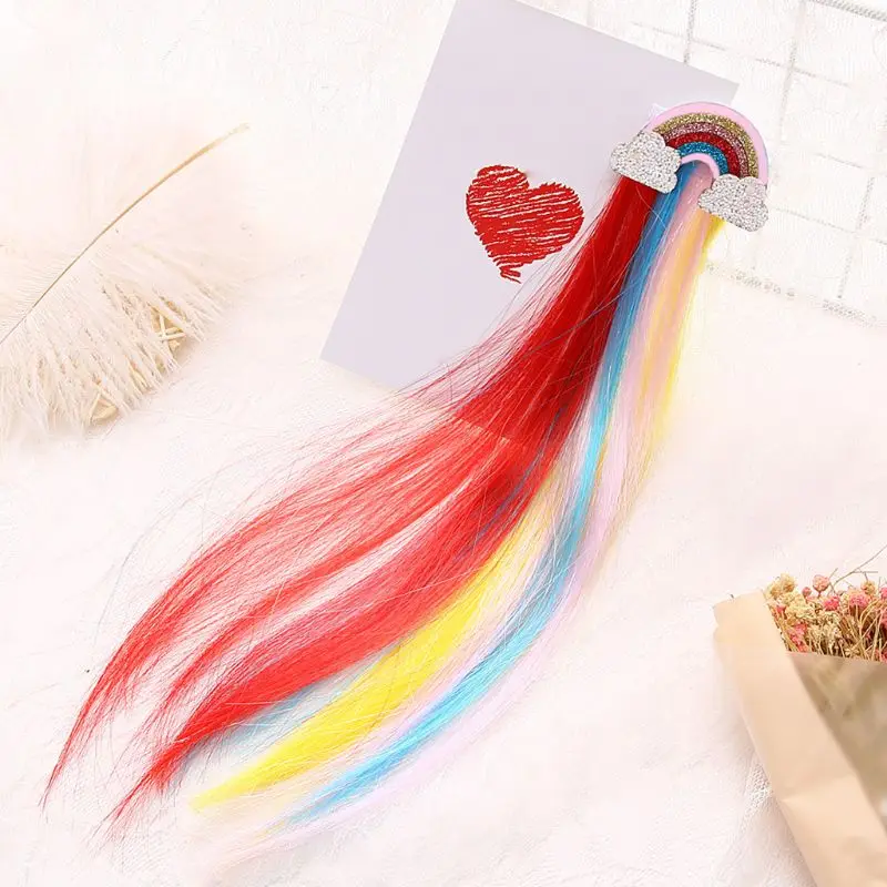 

New Rainbow Cloud Side Clip Cute Princess Child Hairpin Long Tassel Color Baby Girls Wig Hairpins