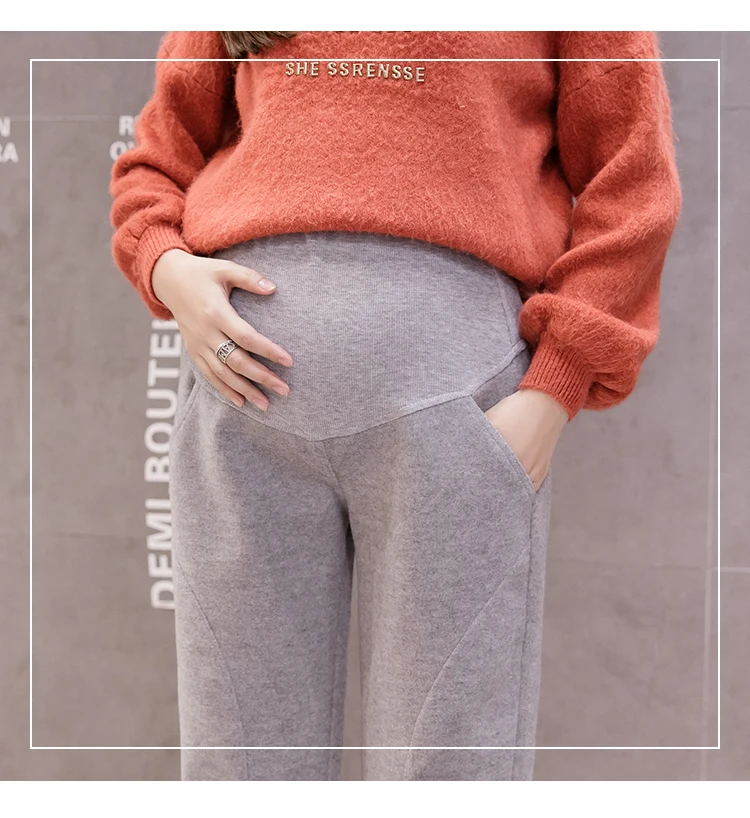 771# Woolen Maternity Straight Pants Elastic Waist Belly Casual Pants Clothes for Pregnant Women Autumn Winter Pregnancy Trouser